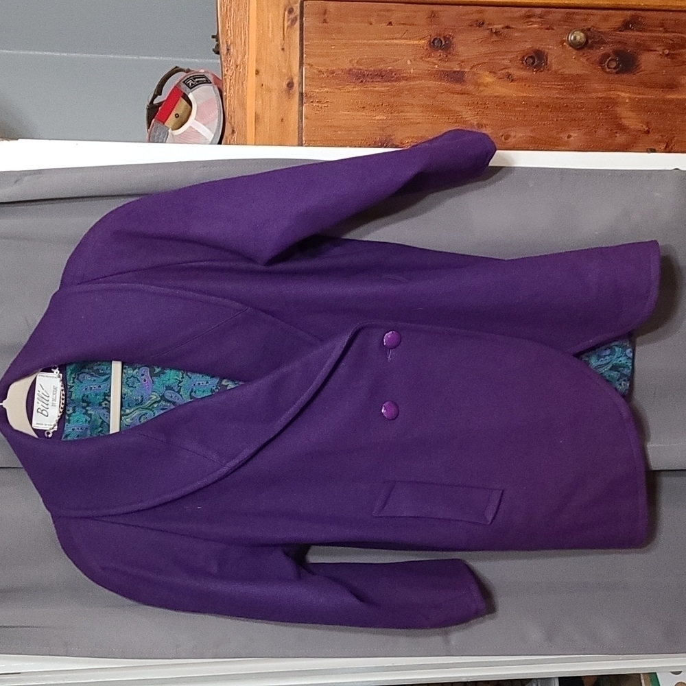 VTG Billi' By Billycoat Womens Wool Blend Coat Purple Pockets USA Sz XL EUC READ